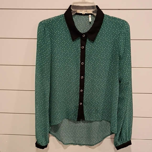 Y2K Emerald Green And Black Button Front  Sheet Blouse Size Medium - Picture 3 of 6